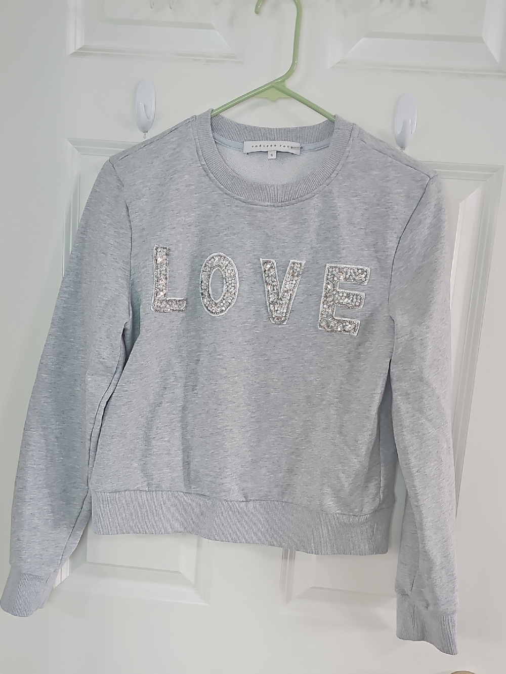 Women's Endless Rose Gray Love Sequined Embellished Sweatshirt S